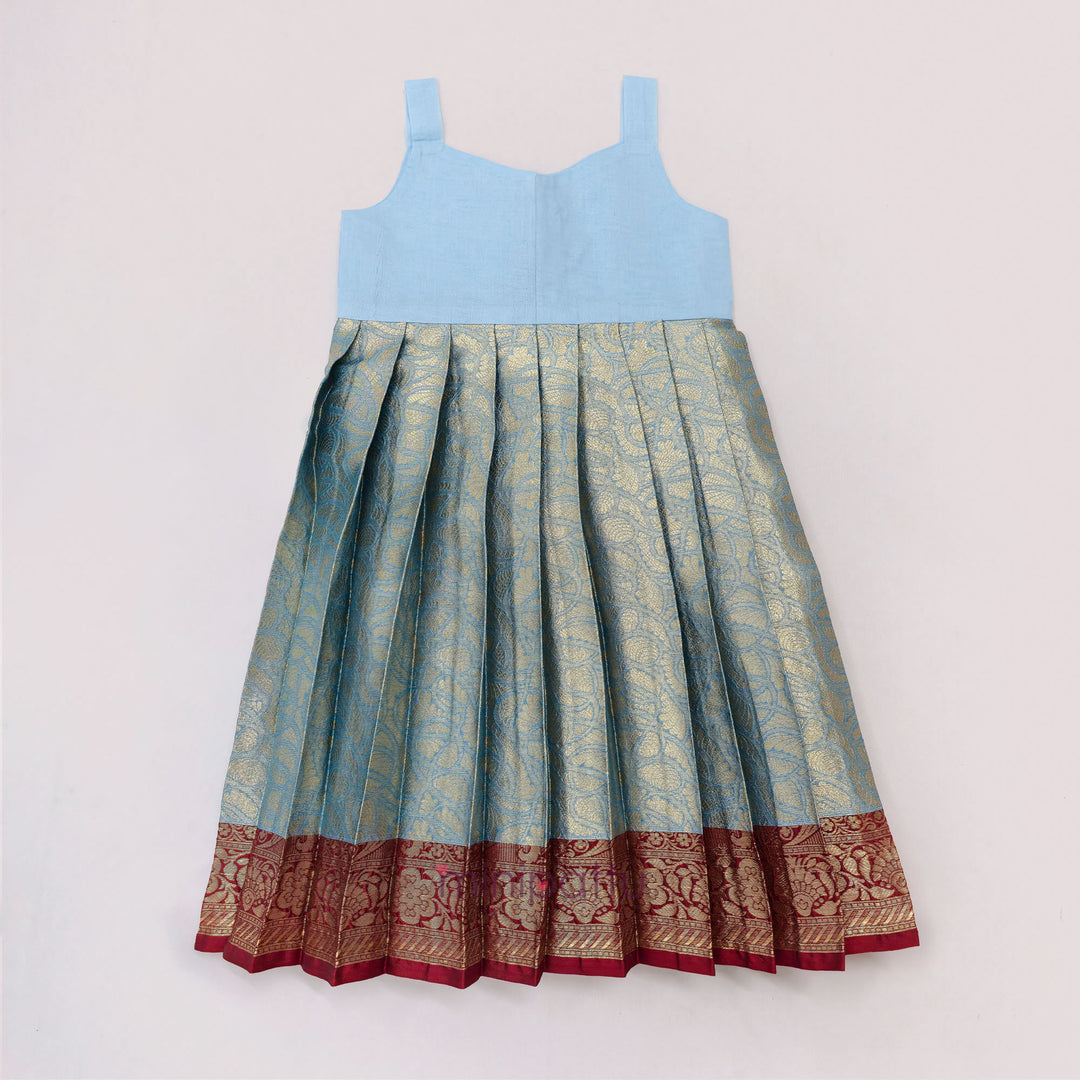 Tanushri - Maroon Blue Pattu Pavadai Minipattu