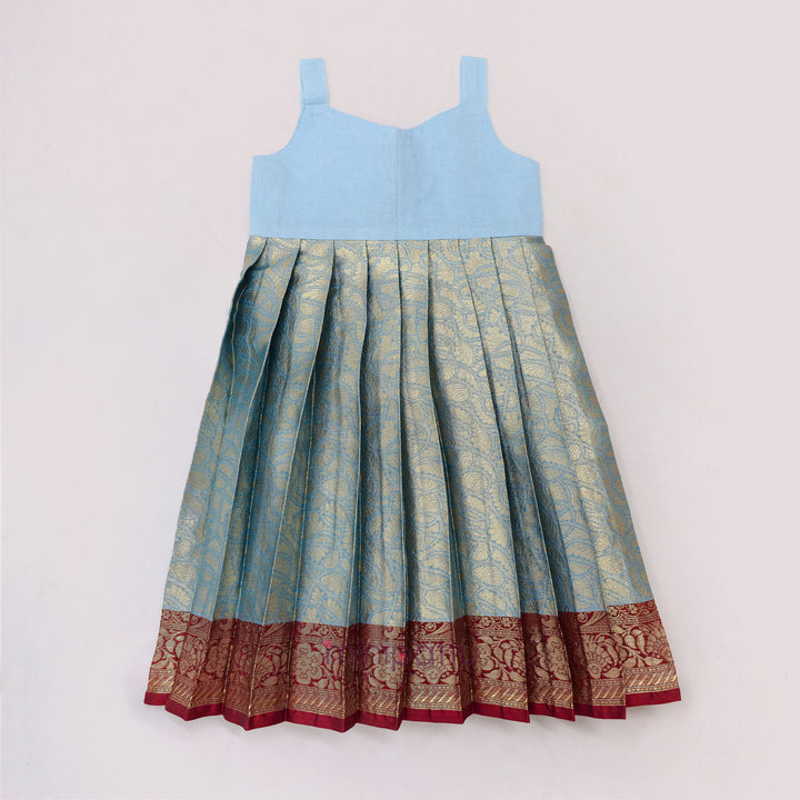 Tanushri - Maroon Blue Pattu Pavadai Minipattu