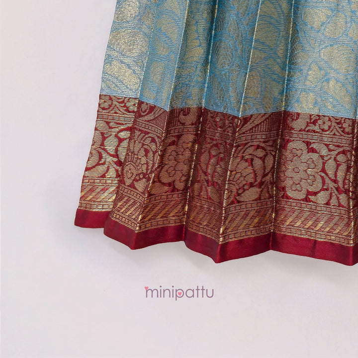 Tanushri - Maroon Blue Pattu Pavadai Minipattu