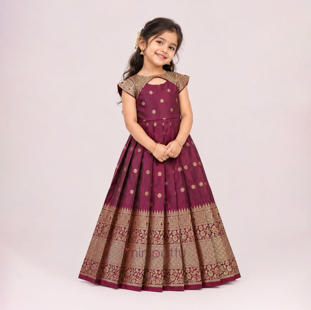 Ramyam - Burgundy Pattu Frock Minipattu