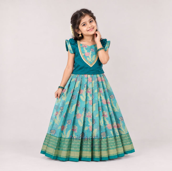 Preethi - Teal Pattu Pavadai Minipattu