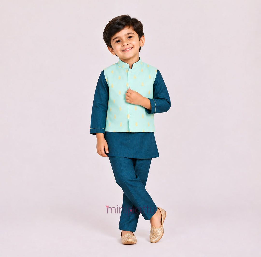 Sathvik - Aqua Blue Teal Jacket set