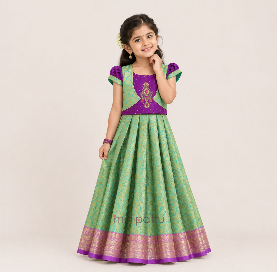 Nakshatra - Green Lilac Pattu Pavadai Minipattu