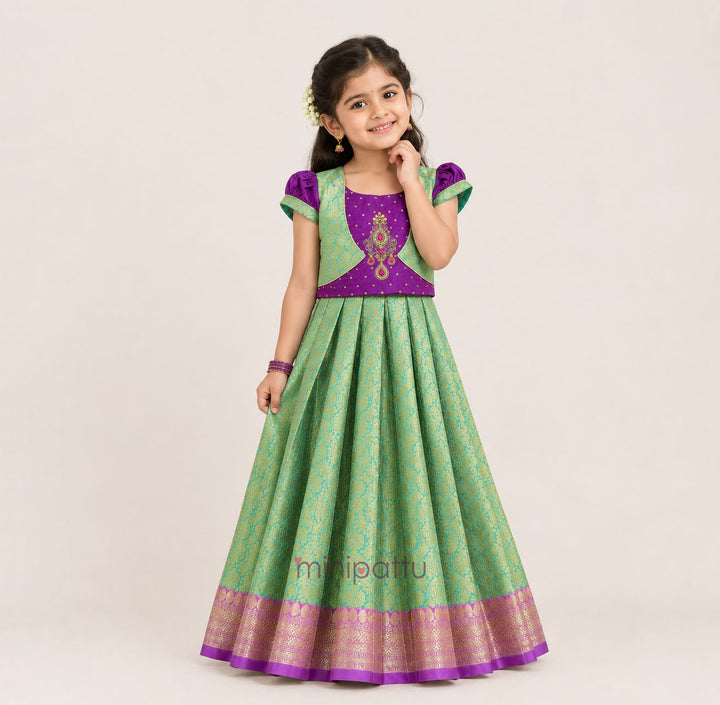 Nakshatra - Green Lilac Pattu Pavadai Minipattu