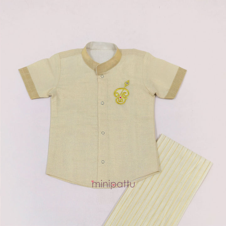 Murugan Half White Tissue Kurta Shirt & Veshti set