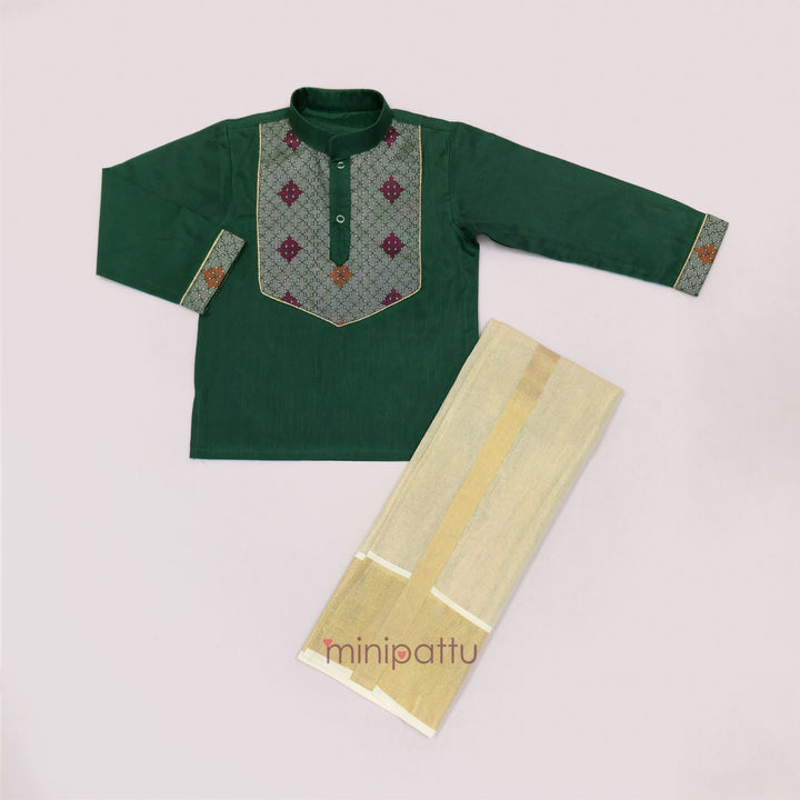 Deepak - Green Kurta & Veshti Set