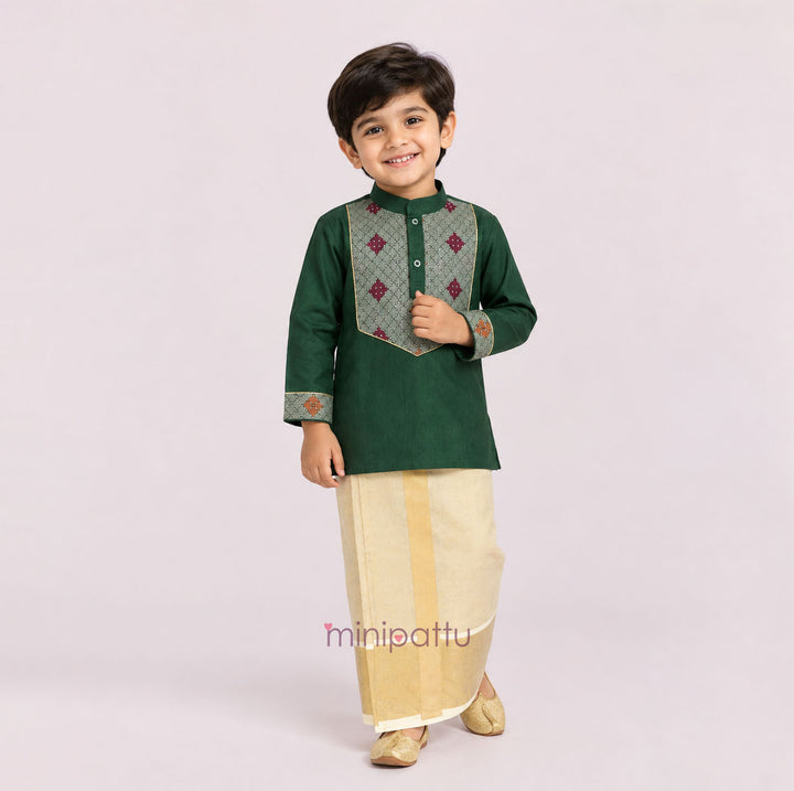 Deepak - Green Kurta & Veshti Set