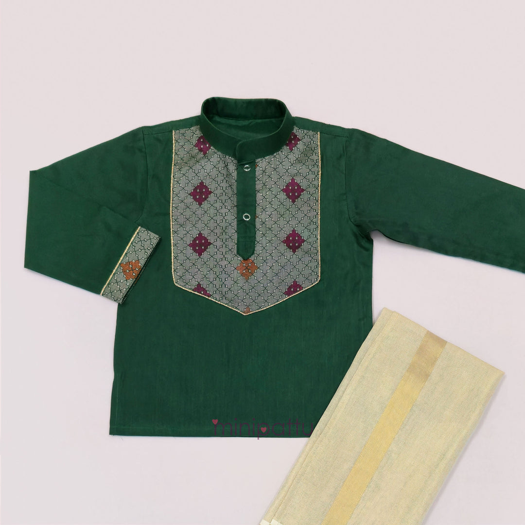 Deepak - Green Kurta & Veshti Set
