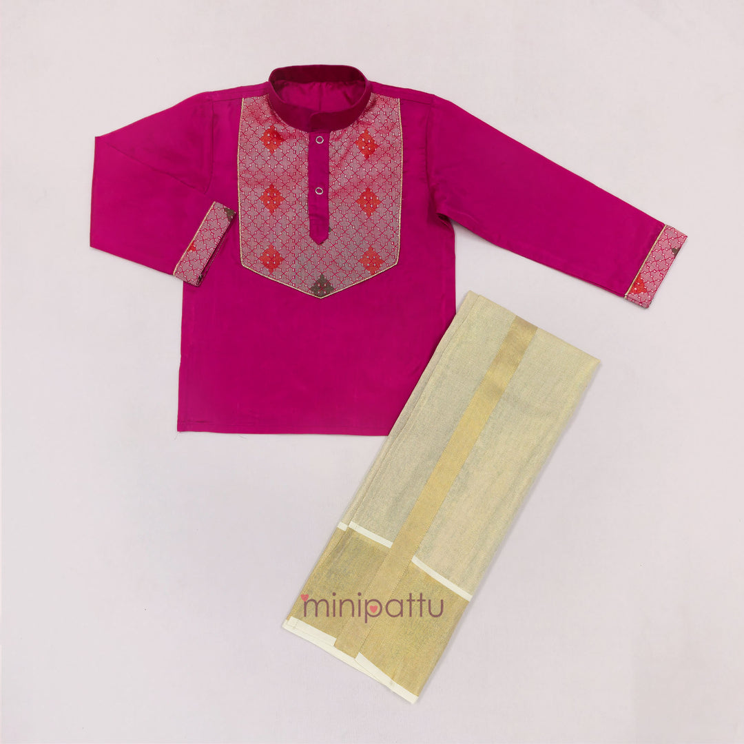 Deepak - Pink Kurta & Veshti Set