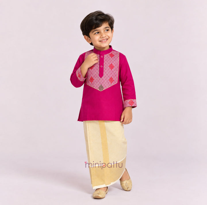 Deepak - Pink Kurta & Veshti Set