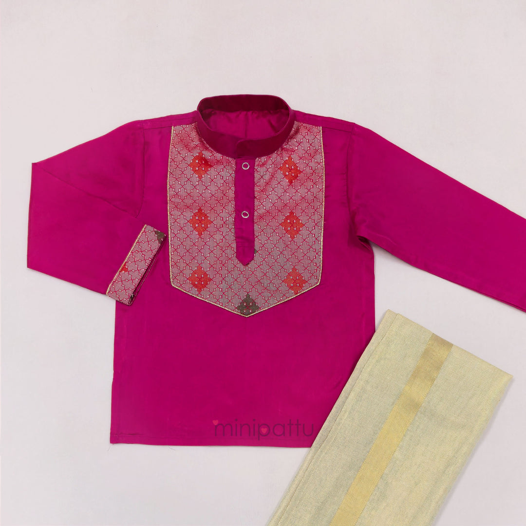 Deepak - Pink Kurta & Veshti Set