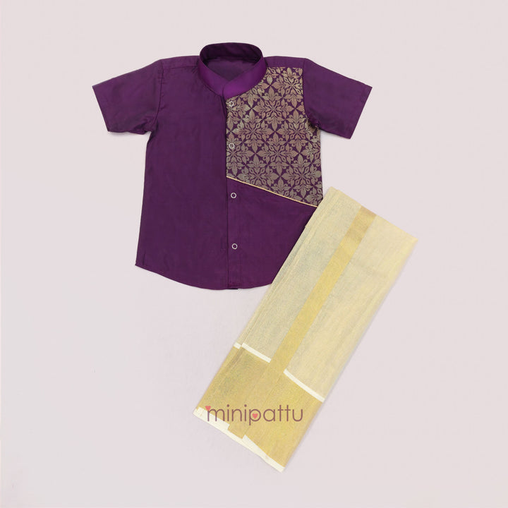 Adarsh - Dark Purple Shirt & Veshti Set