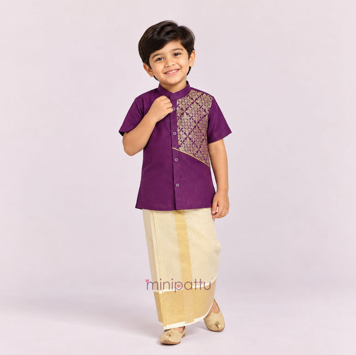 Adarsh - Dark Purple Shirt & Veshti Set
