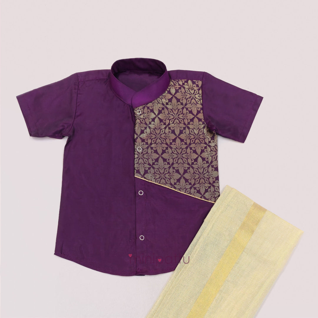 Adarsh - Dark Purple Shirt & Veshti Set
