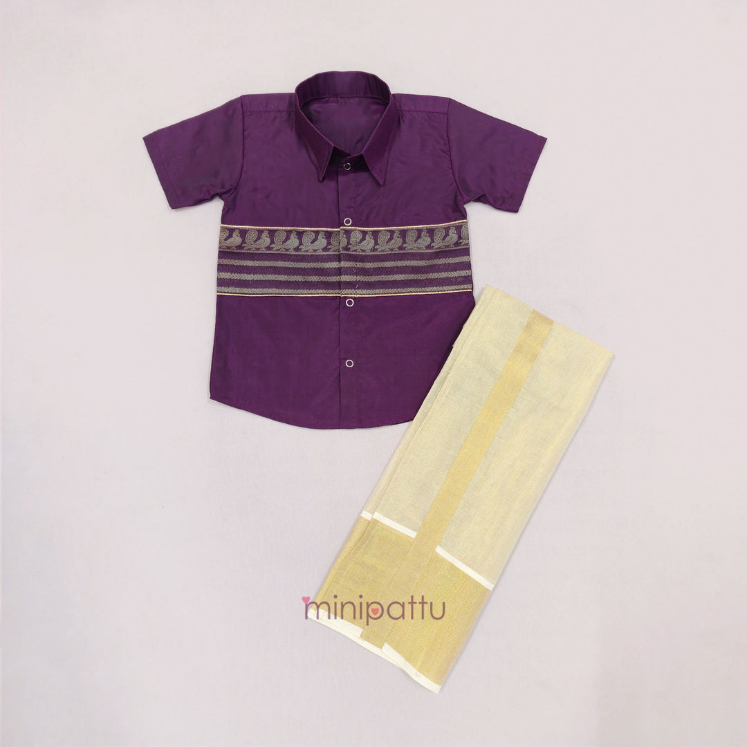 Sharvan - Dark Purple Shirt & Veshti Set