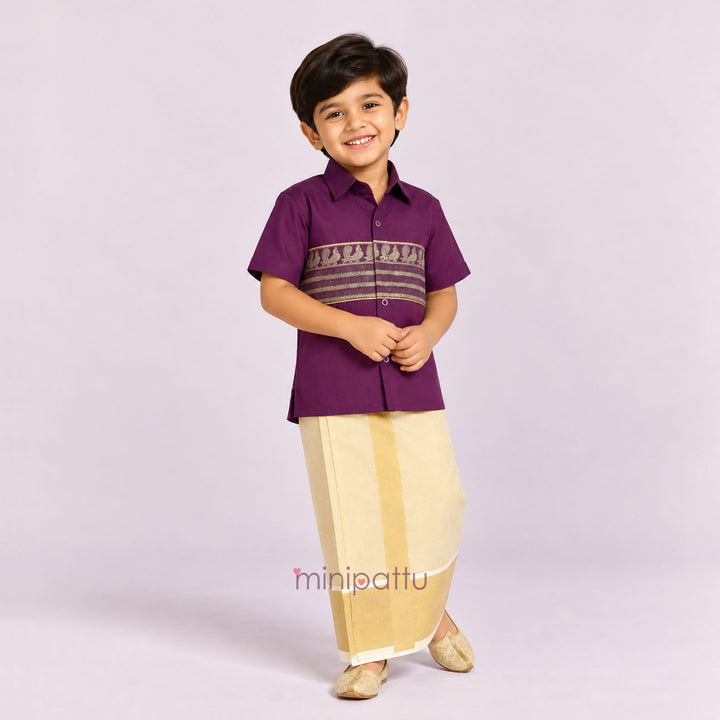 Sharvan - Dark Purple Shirt & Veshti Set