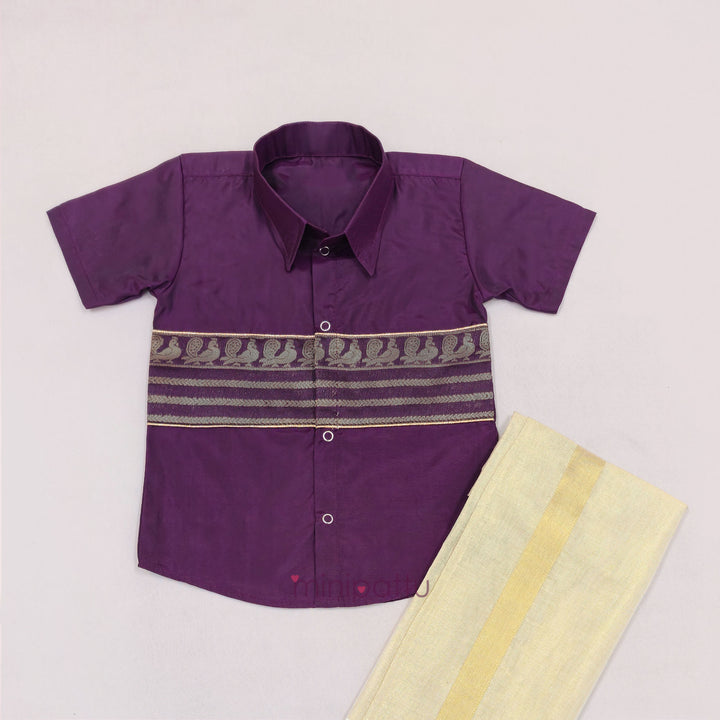 Sharvan - Dark Purple Shirt & Veshti Set