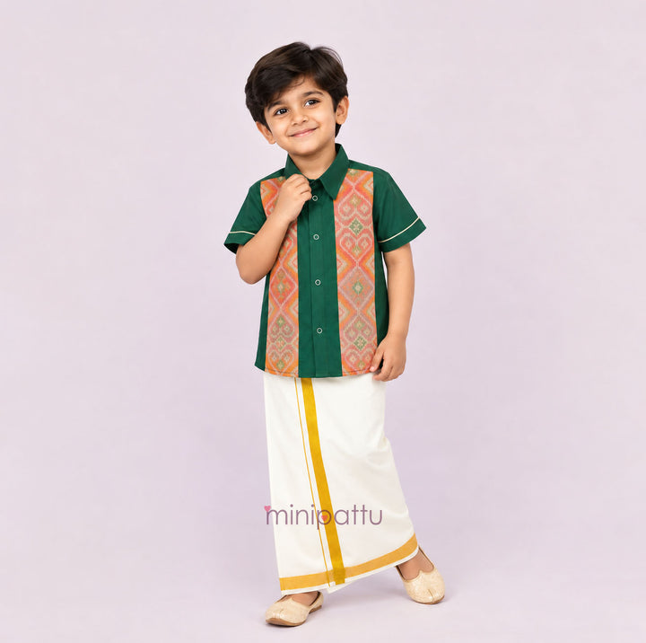 Girish - Green Shirt & Veshti Set
