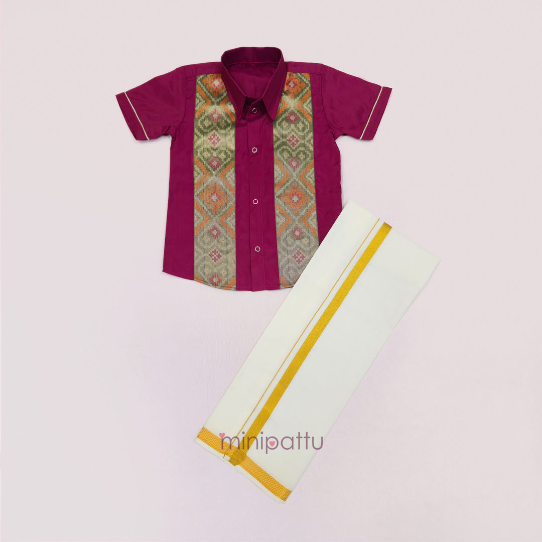 Girish - Burgundy Shirt & Veshti Set