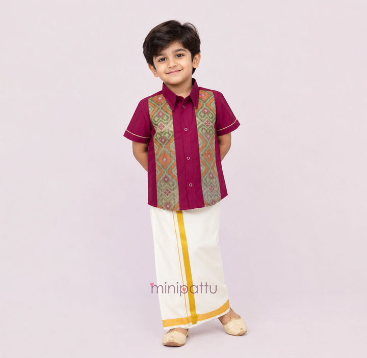 Girish - Burgundy Shirt & Veshti Set
