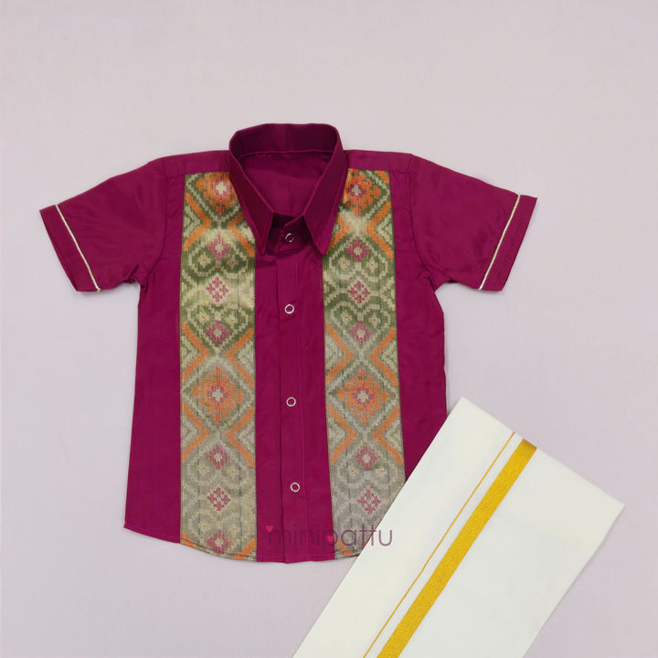 Girish - Burgundy Shirt & Veshti Set