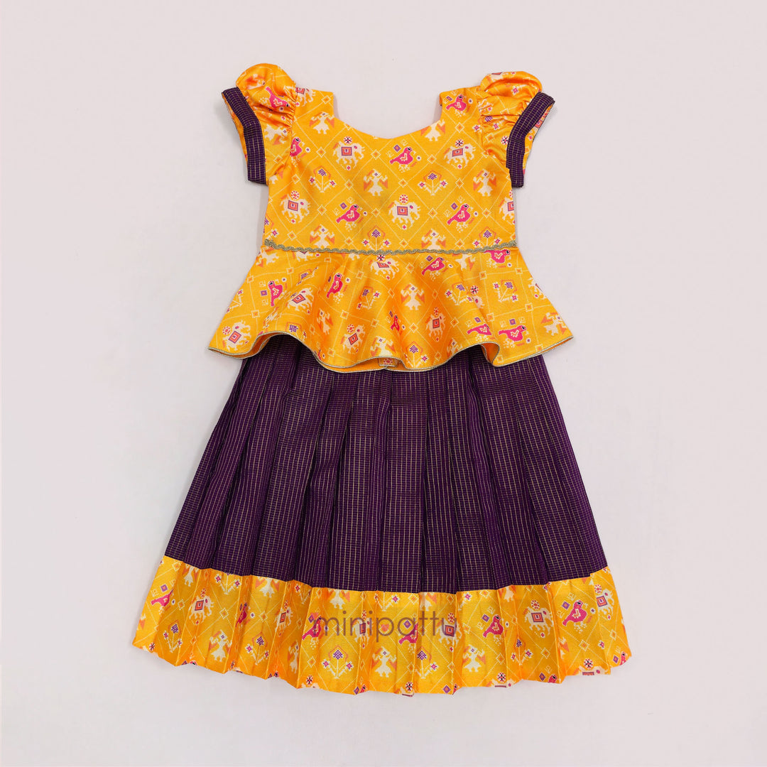 Patola Yellow Purple Pattu Pavadai Minipattu