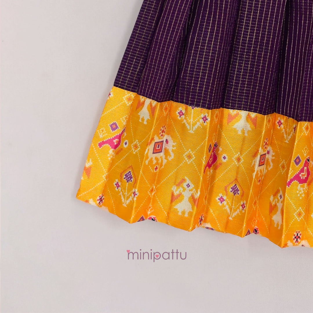 Patola Yellow Purple Pattu Pavadai Minipattu
