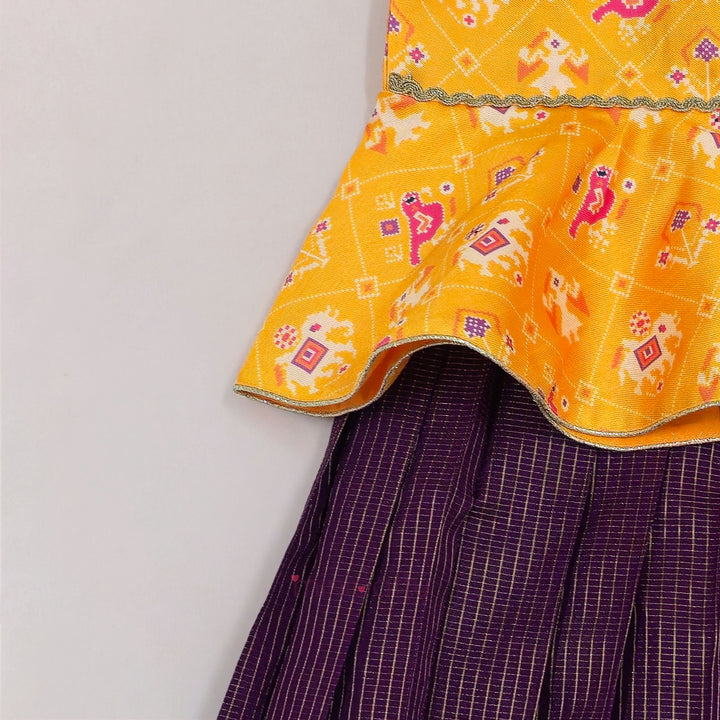 Patola Yellow Purple Pattu Pavadai Minipattu