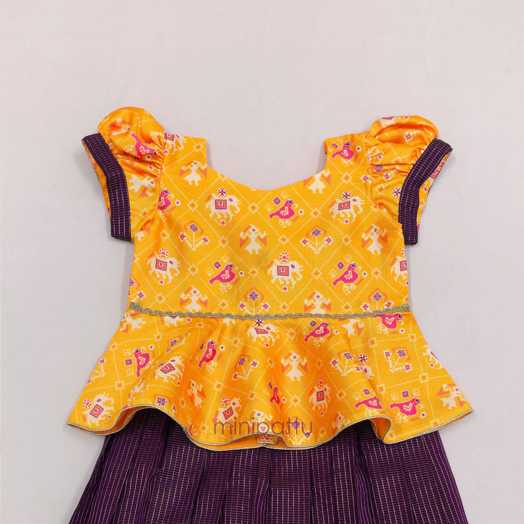 Patola Yellow Purple Pattu Pavadai Minipattu