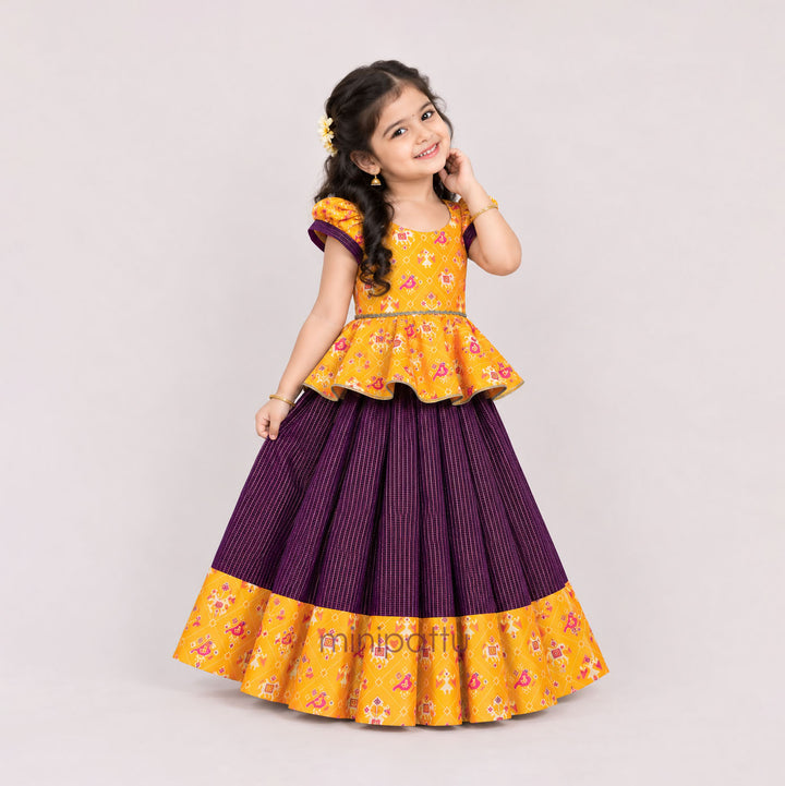 Patola Yellow Purple Pattu Pavadai Minipattu