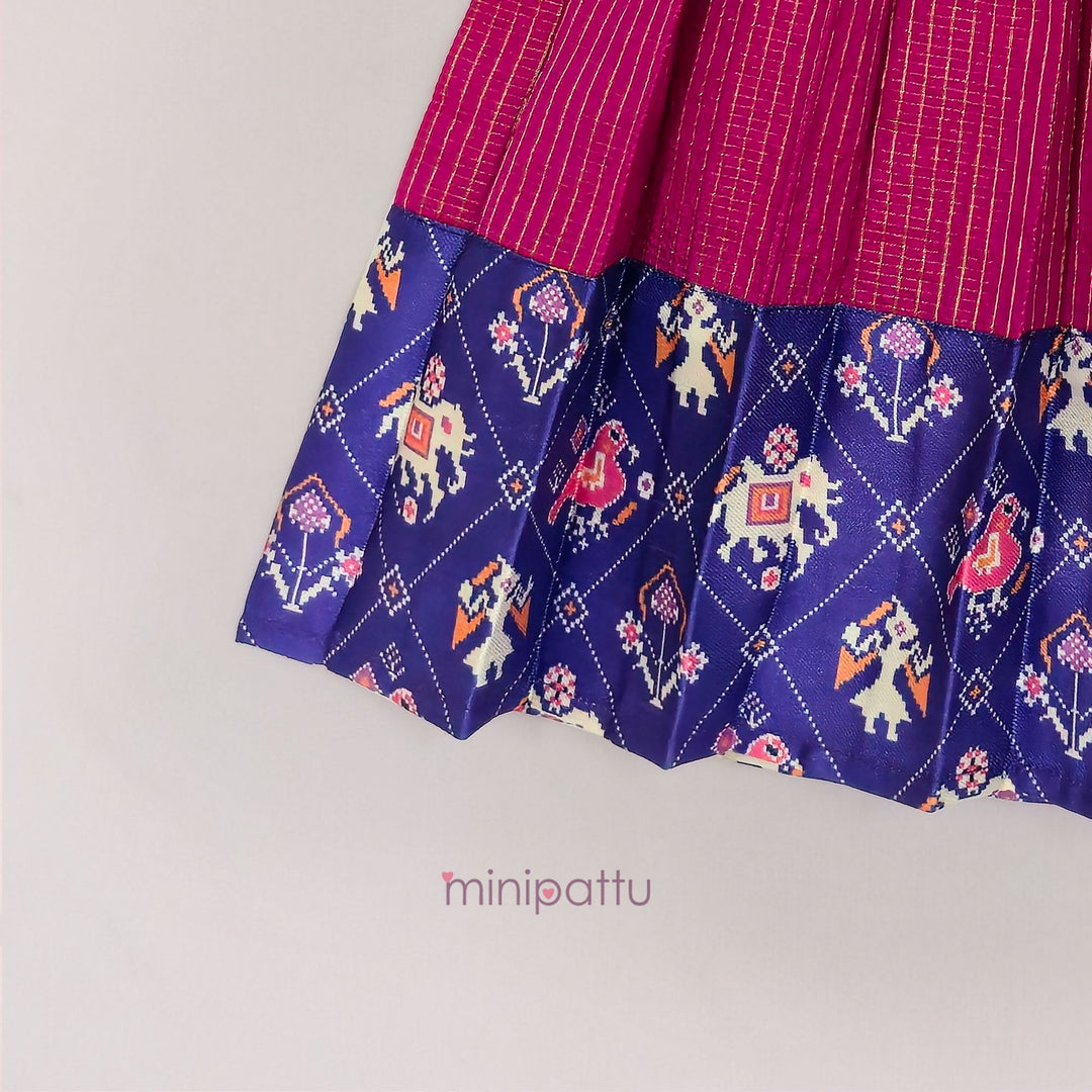 Patola Violet Pink Pattu Pavadai Minipattu