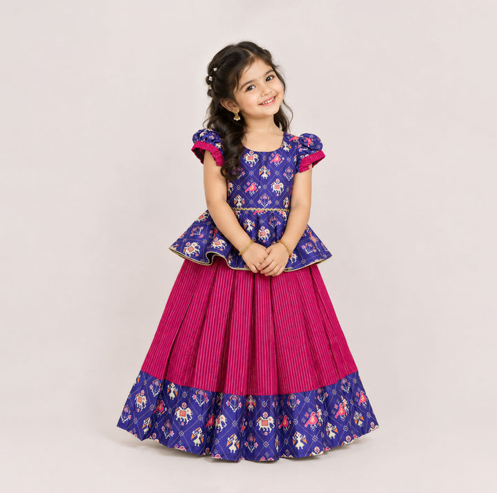 Patola Violet Pink Pattu Pavadai Minipattu