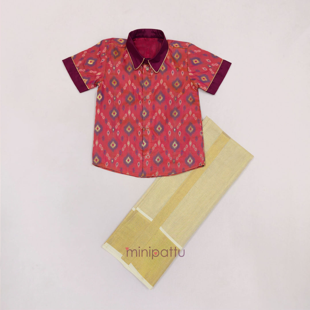 Pochampally Pink Shirt & Veshti Set