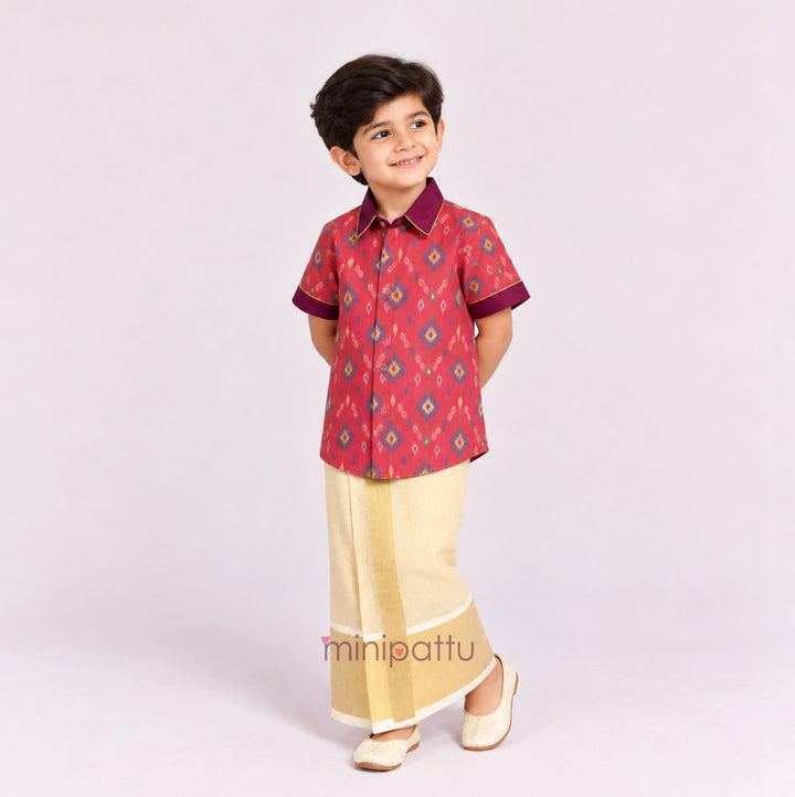 Pochampally Pink Shirt & Veshti Set