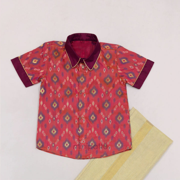 Pochampally Pink Shirt & Veshti Set