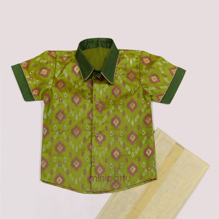 Pochampally Green Shirt & Veshti Set