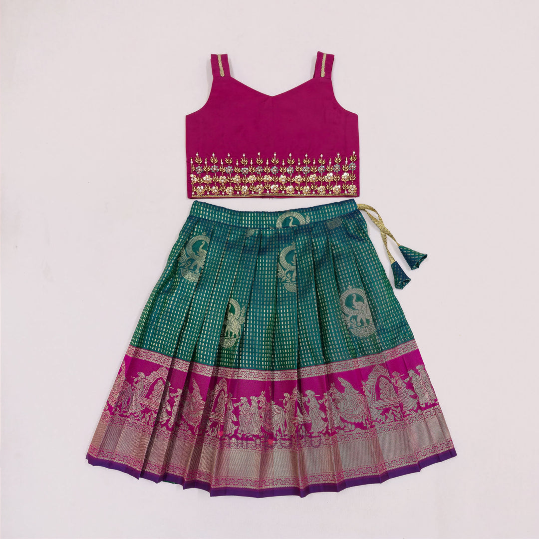 Aaradhana - Pink Teal Designer Minipattu