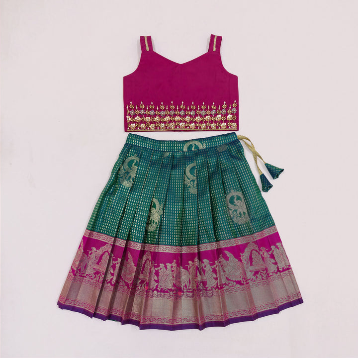 Aaradhana - Pink Teal Designer Minipattu