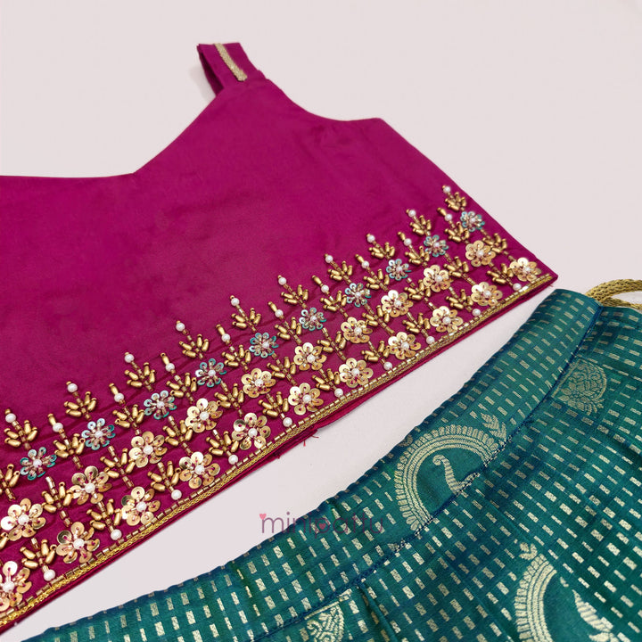 Aaradhana - Pink Teal Designer Minipattu
