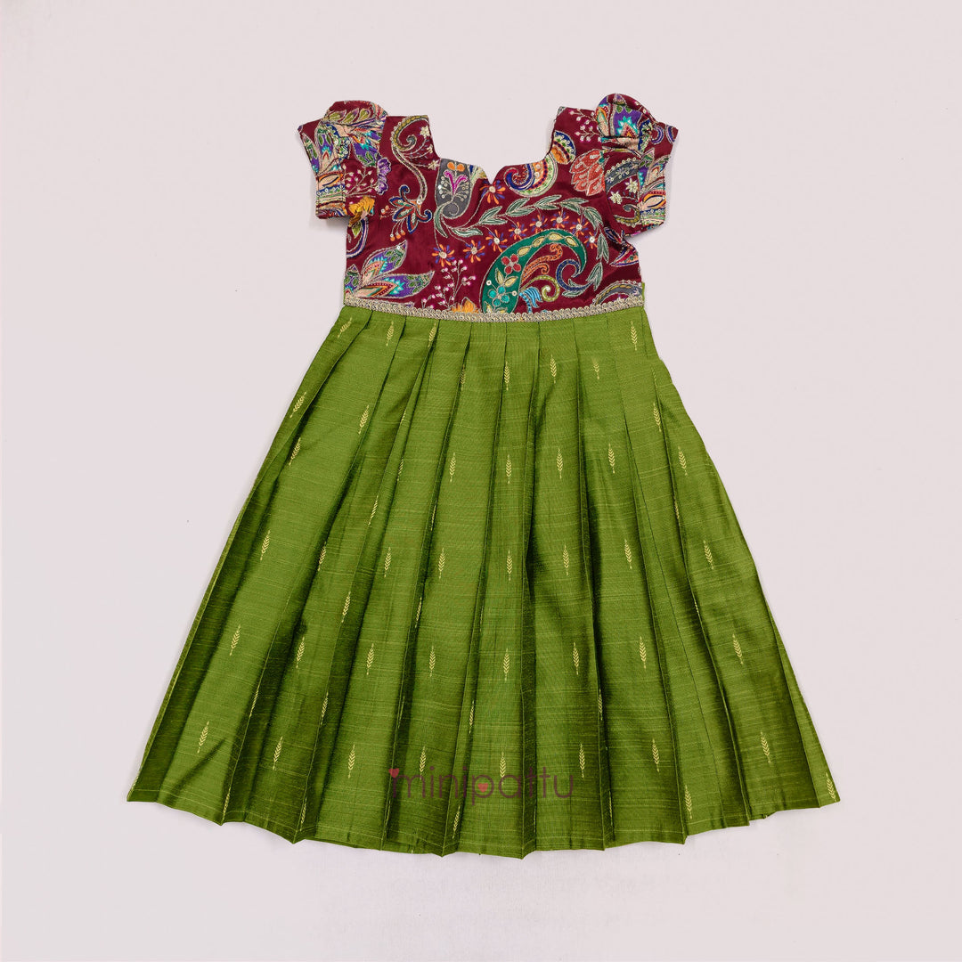 Kashvi - Maroon Green Frock Minipattu