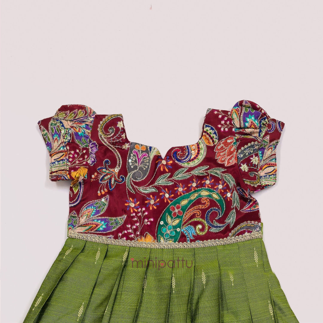 Kashvi - Maroon Green Frock Minipattu