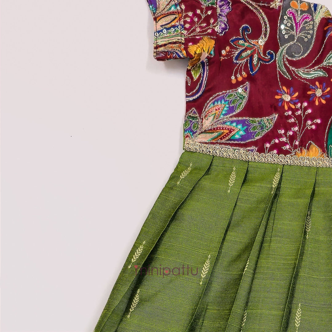 Kashvi - Maroon Green Frock Minipattu