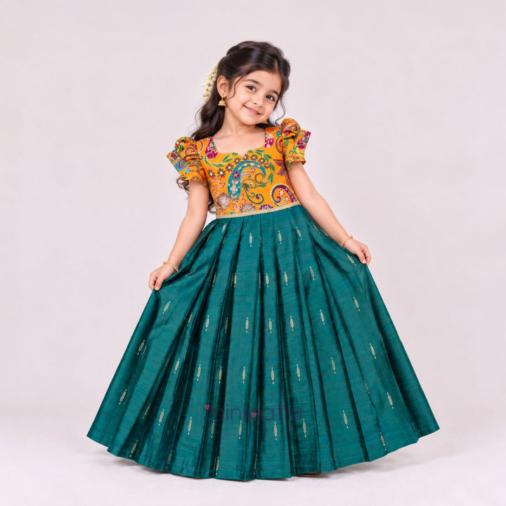 Kashvi - Yellow Teal Frock Minipattu