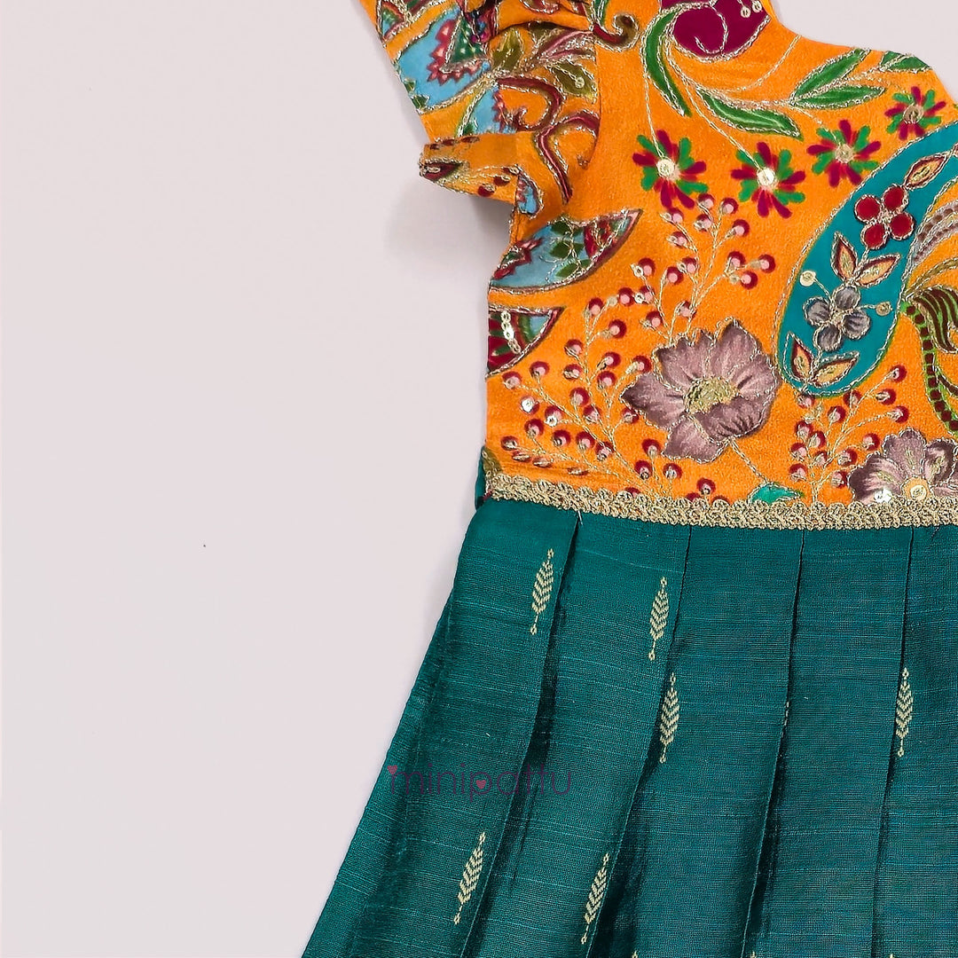 Kashvi - Yellow Teal Frock Minipattu