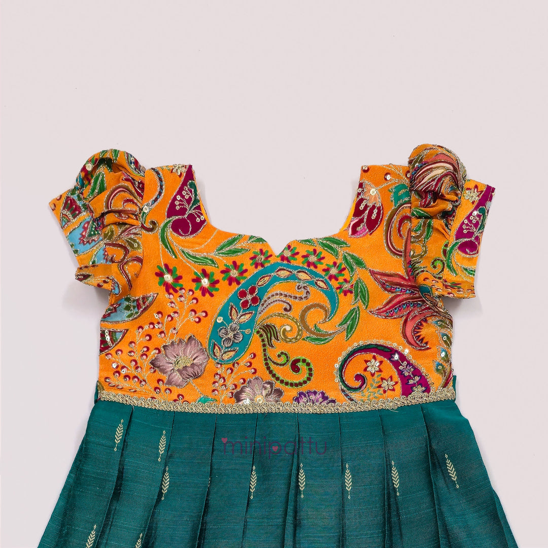 Kashvi - Yellow Teal Frock Minipattu