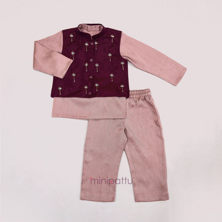 Advik - Mauve Pink Burgundy Embellished Jacket set