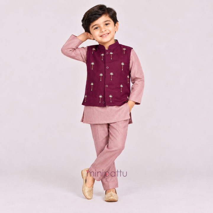 Advik - Mauve Pink Burgundy Embellished Jacket set