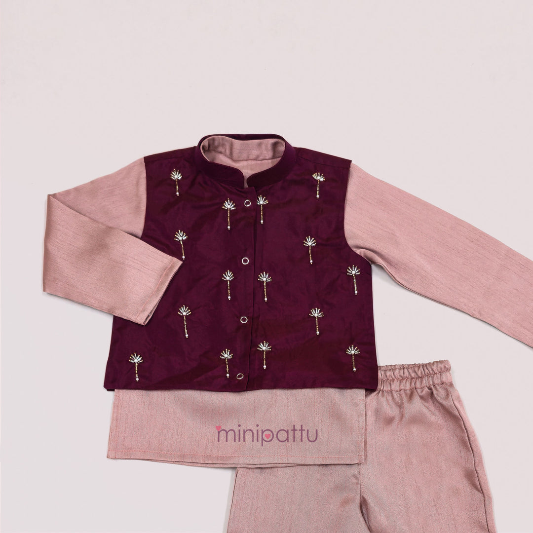 Advik - Mauve Pink Burgundy Embellished Jacket set