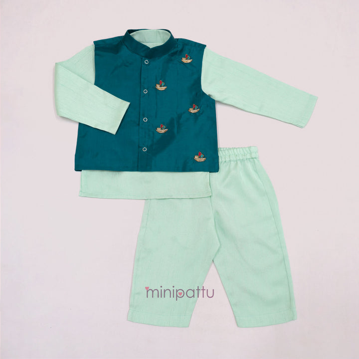 Advik - Aqua Blue Teal Embellished Jacket set