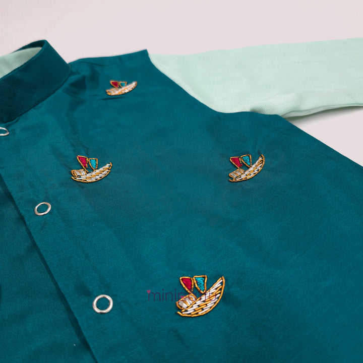 Advik - Aqua Blue Teal Embellished Jacket set